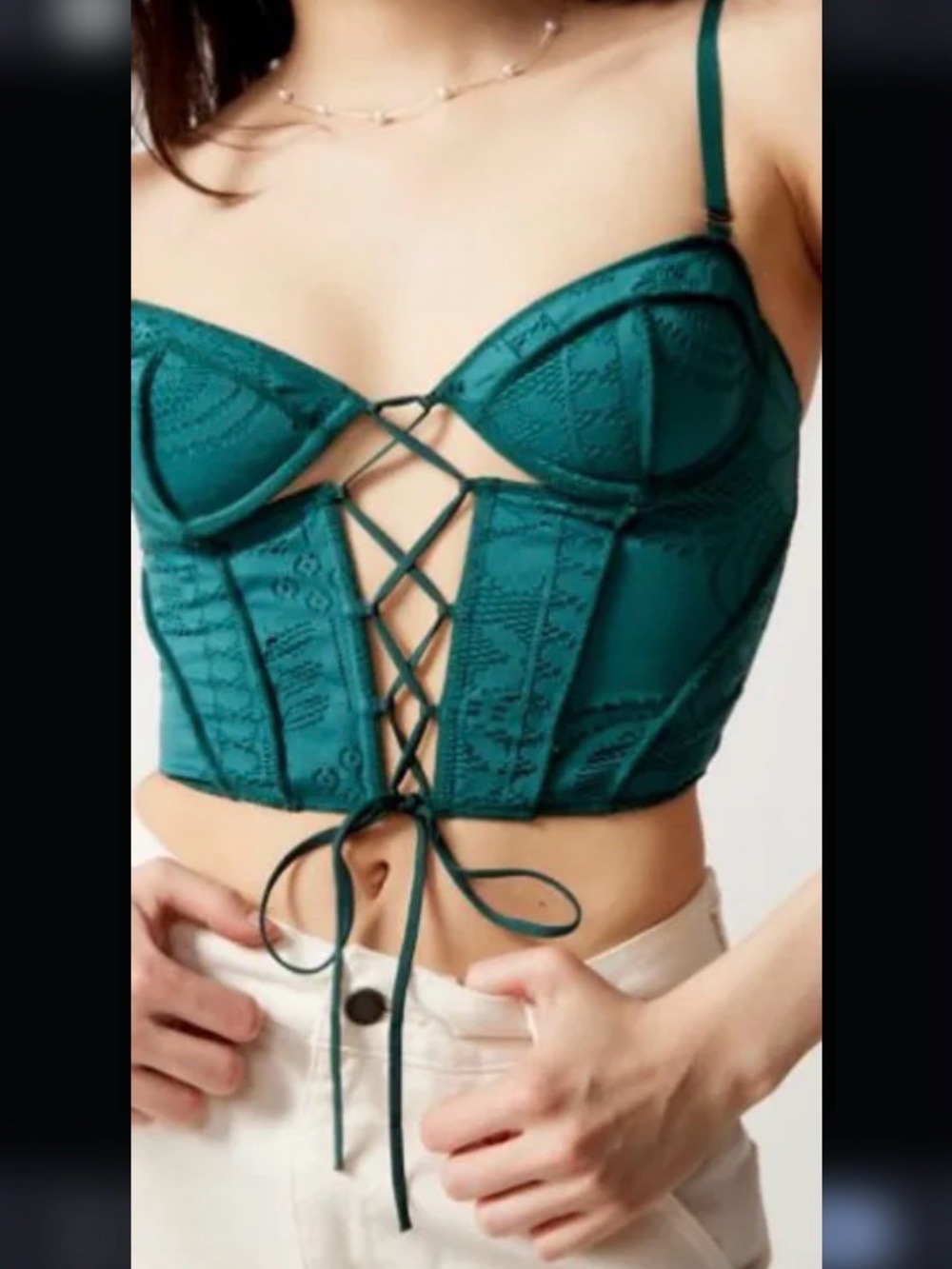Lace-Up Green Bustier Crop Top Corset Whimsygoth Cottagecore Dark Academia Fairy
